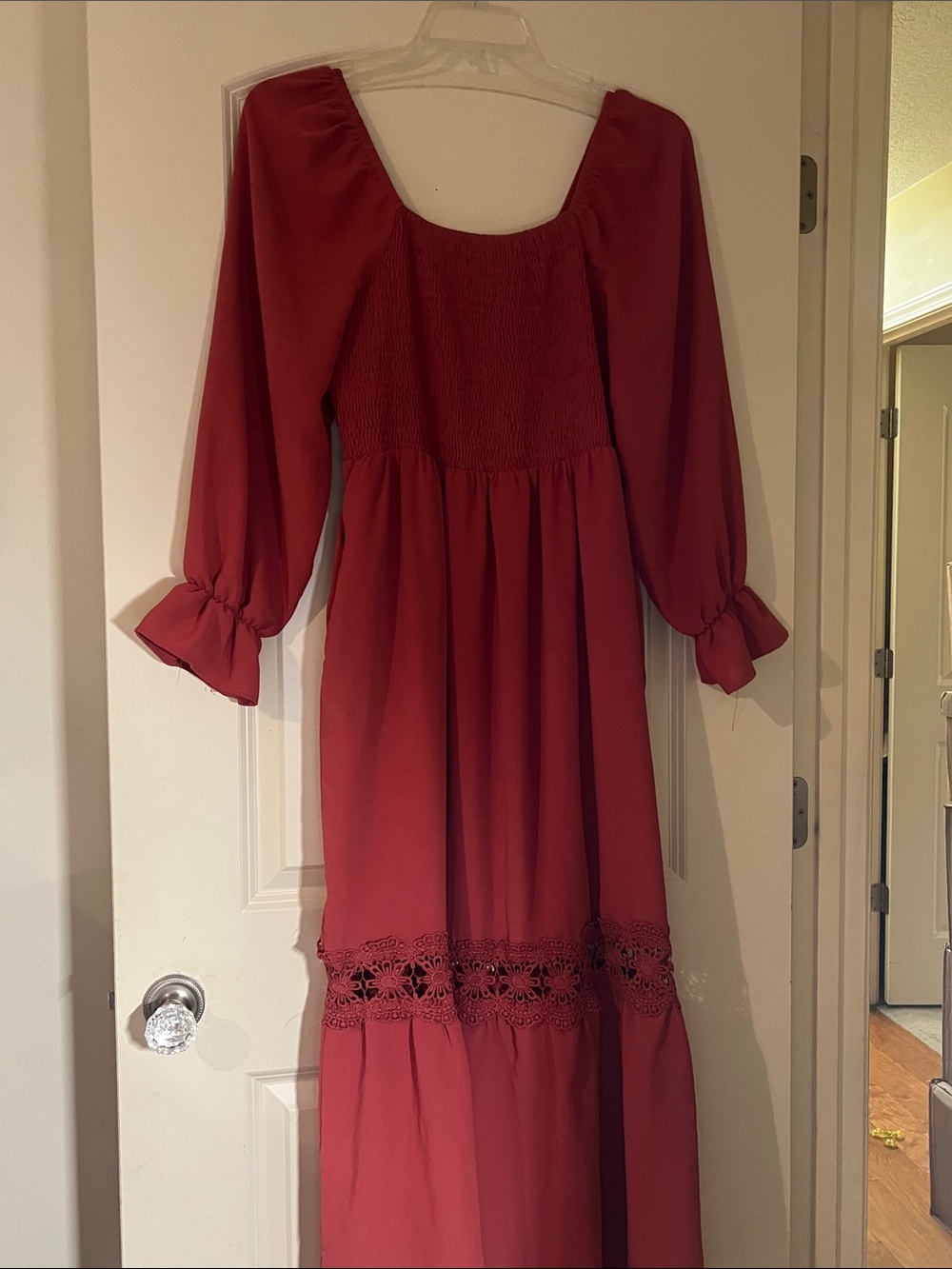 Red Maxi Dress with Crochet Trim